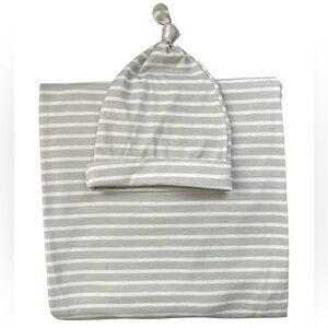 Striped Gray Swaddle and Hat Set